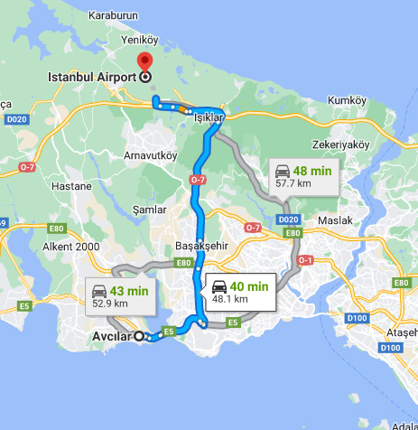 Avcılar - Istanbul Airport - 50 km