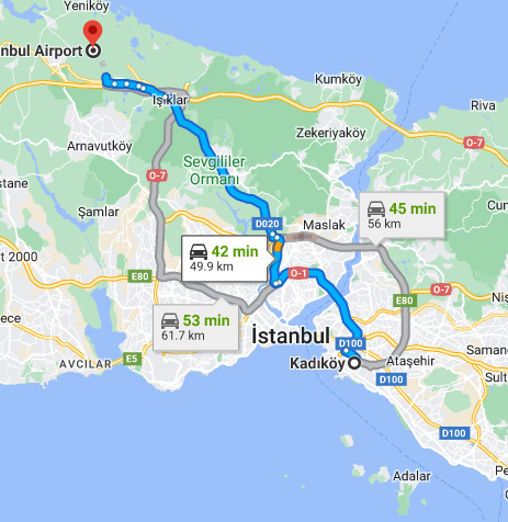 Kadıköy - Istanbul Airport - 51 km