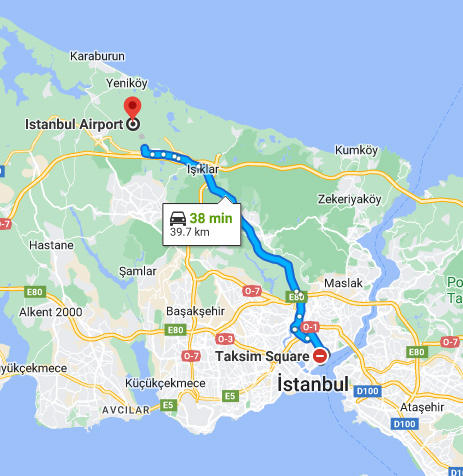 Taksim - Istanbul Airport - 40 km