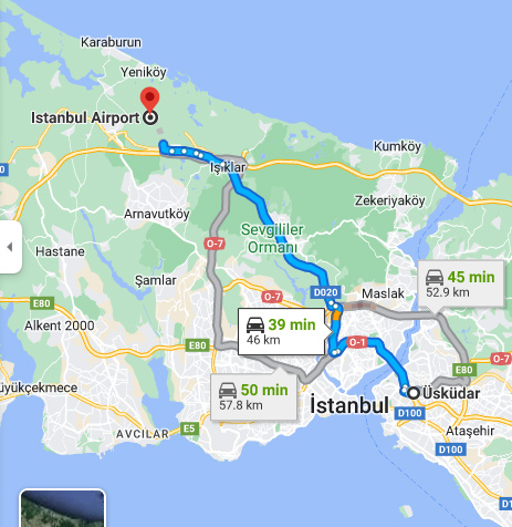 Üsküdar - Istanbul Airport - 46 km